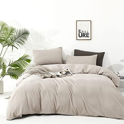 Houseri Beige Comforter Full Size Set Cream, 3 Pieces Light Taupe Bedding Soft All Season Lightweight Farmhouse Light Khaki Modern Light Brown Bedding Comforters College Dorm Bed Quilt Blanket Full