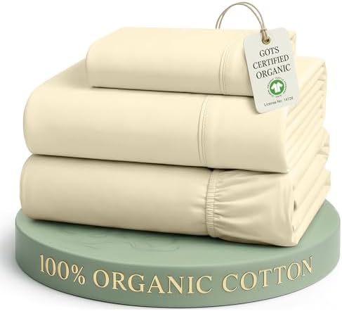 LANE LINEN Twin Sheets 100% Organic Cotton Soft 3pc Percale - Natural