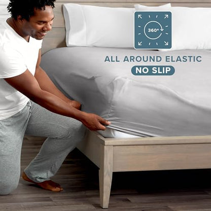 Bare Home Fitted Sheet - 1800 Ultra-Soft (Queen Short, Light Grey)