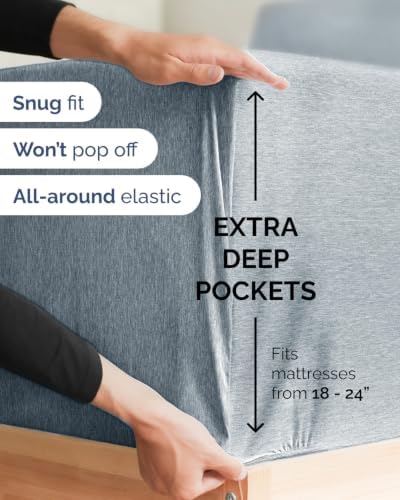 Extra Deep Flex Top Split Head King Sheet Set - 6pc Sheets - Heathered Blue