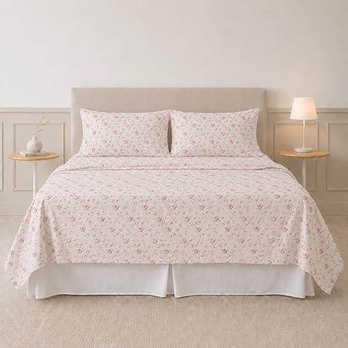 Modern Threads Printed 3-Piece Extra Soft Bedding Sheets & Pillowcase Set, Deep Pocket up to 16 inch Mattress Kashmir Rose Twin