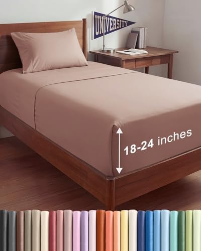 Extra Deep Twin XL Sheet Set - 3 Piece College Dorm Room - Mauve