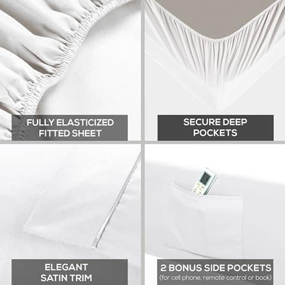 Mueller Ultratemp Bed Sheets Set, Super Soft, 6 Piece California King Sheet Sets, Deep Pocket up to 16", Transfers Heat, Breathes Better, Hypoallergenic, Wrinkle-Resistant, Oeko-TEX, White