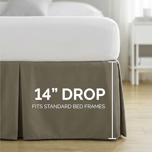 Southshore Fine Living King Bed Skirt 14 Inch Drop Soft Pleated Dark Taupe
