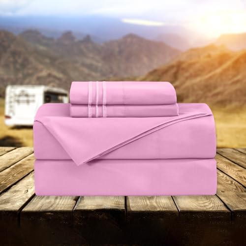 Elegant Comfort Luxury 1500 Premium Hotel Quality Microfiber 4-Piece Sheet Set - Wrinkle Resistant, All Around Elastic Fitted Sheet, Deep Pocket up to 16", RV Short Queen, Pink