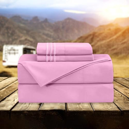 Elegant Comfort Luxury 1500 Premium Hotel Quality Microfiber 4-Piece Sheet Set - Wrinkle Resistant, All Around Elastic Fitted Sheet, Deep Pocket up to 16", RV Short Queen, Pink