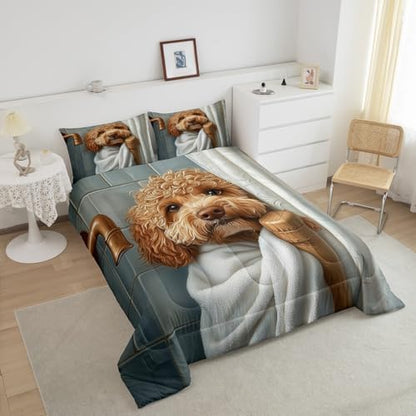 jejeloiu Funny Dog Comforter Set Queen Size Kids Puppy Dog Bedding Set for Boys Girls Teens Dachshund Duvet Breathable Cute Animal Quilt Bedroom Decor,1 Comforter with 2 Pillowcase