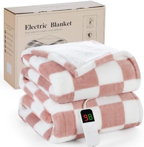 Pink Heated Blanket Electric Throw 50"X60", Heating Blanket Throw