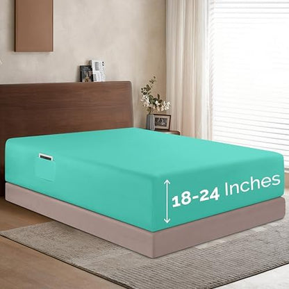 Elegant Comfort 1500 Premium Hotel Quality 18-24 Inches Deep - Extra Deep Pocket Single Fitted Sheet for High Mattress, Luxury and Softest, Smart Pocket - Wrinkle Free, Twin/Twin XL, Paradise Teal