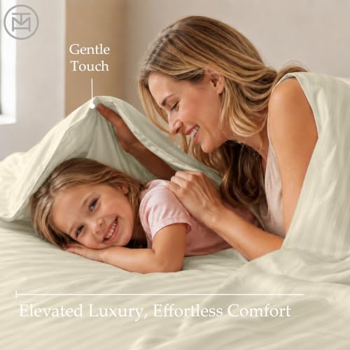 Threadmill 600TC Cotton Full Sheet Set, Sateen, Damask Stripe, Ivory
