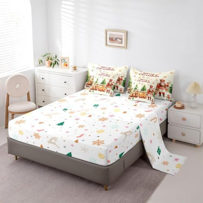 Erosebridal Merry Christmas 7 Piece Bedding Set King Cute Nutcracker Comforter Set with Sheets Xmas Vintage Farmhouse Bed in a Bag Yellow Kawaii Gingerbread Man Bed Sets Comforter