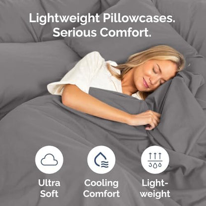 King Pillow Cases Set of 8 - Ultra Soft Cozy Pillowcase Covers - Dark Grey