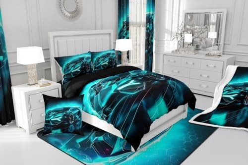 Feelyou Kids Sports Car Bed in a Bag Full Size Race Car Comforter Set with Sheets for Kids Teens Boys Girls Extreme Sports Theme 7 Piece Bedding Set Speed Luxury Car Bed Set