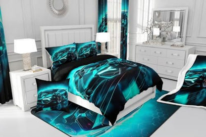 Feelyou Kids Sports Car Bed in a Bag Full Size Race Car Comforter Set with Sheets for Kids Teens Boys Girls Extreme Sports Theme 7 Piece Bedding Set Speed Luxury Car Bed Set