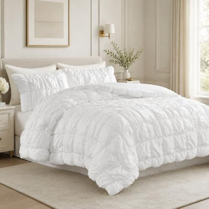 Amélie Home Queen Bubble Comforter Set, Soft, White, 3-Piece