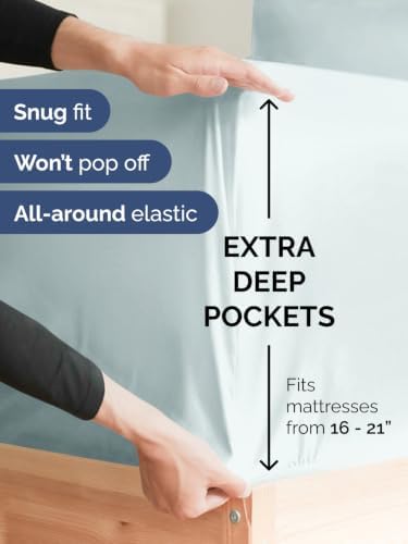 Extra Deep Pocket Twin Size Sheet Set - Breathable & Cooling - Ice Blue