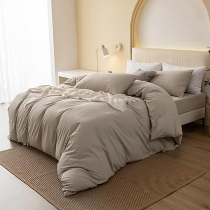 JIYUAN Twin Washed Cotton Duvet Cover Set, 2-Piece, Relaxed Linen Feel