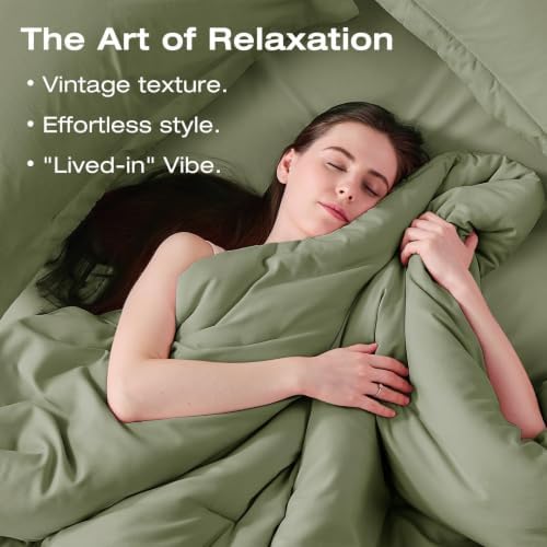 Sasttie Full Comforter Set 7-Piece Sage Green, Pre-Washed Bed in a Bag