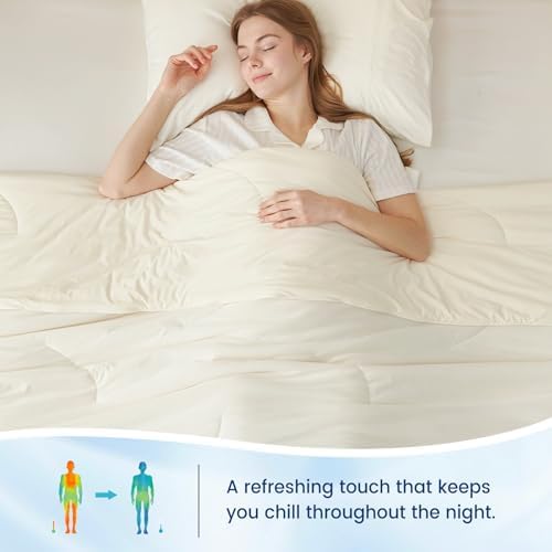 Cozy Bliss Cooling Comforter Cali King Size, Reversible Lightweight Cooling Blankets for Hot Sleepers and Night Sweats, Q-Max>0.45 Soft Breathable Silky Smooth Summer Comforter, Snow Ivory, 106"x96"