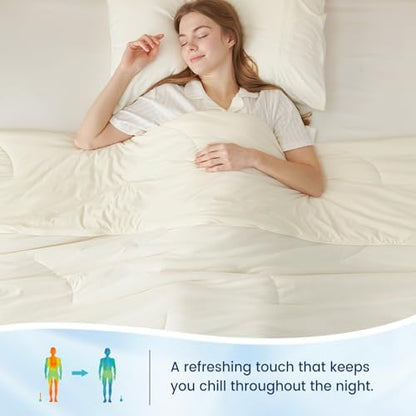 Cozy Bliss Cooling Comforter Queen Size, Reversible Lightweight Cooling Blankets for Hot Sleepers and Night Sweats, Q-Max>0.45 Soft Breathable Silky Smooth Summer Comforter, Snow Ivory, 90"x90"