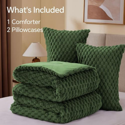 BEDELITE Fluffy Twin/Twin XL Comforter Set, Olive Green Bed Set 2 Pieces