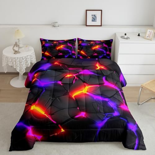 Feelyou Kids Honeycomb Duvet Insert Twin Size, Purple Black Hexagonal Bedding Set Geometrical Comforter Set Boys Girls Teens Bedroom Decor Bed Set 2Pcs
