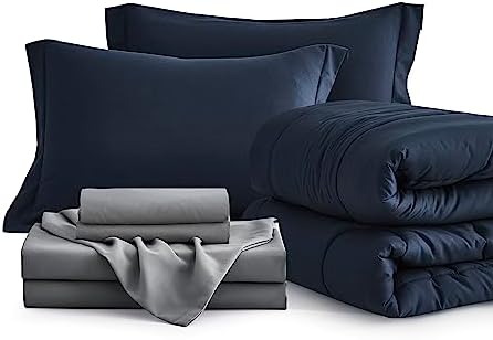 Maple&Stone Twin Comforter Set 5 Pieces Bed in a Bag Navy & Dark Grey