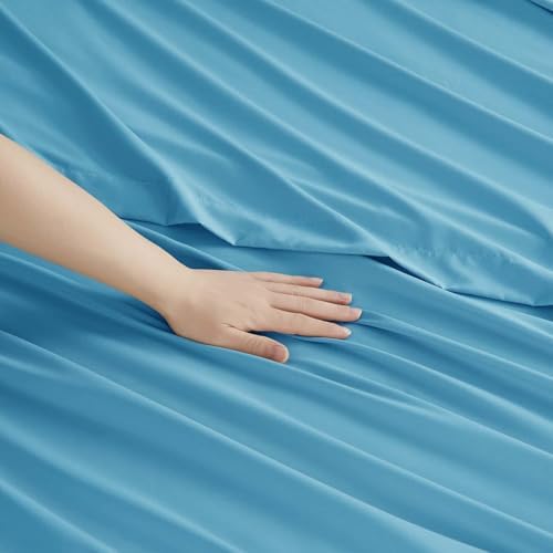 Clara Clark Twin XL Sheets, 5 Piece Set - Hotel Luxury Bed Sheets, Super Soft Bedding Set, Twin XL Size, Beach Blue