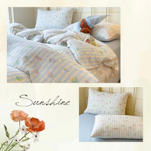 VM VOUGEMARKET Kids Fish Duvet Cover Set Twin,Blue Striped