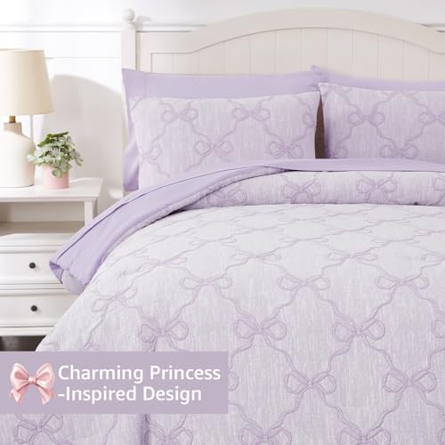 Full Size Comforter Sets with Sheets for Girls-7 Pieces Bow Bed in A Bag
