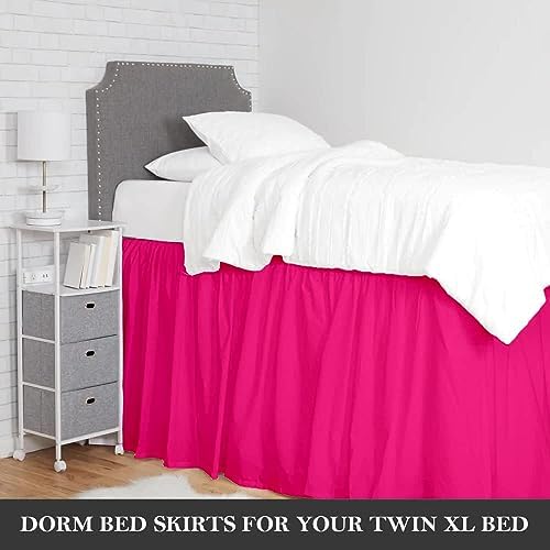 Full XL 30" Inch Drop Long Dorm Bed Skirt, Ruffled Pattern College Dorm Room Bed Skirts, Split Corner, Easy Care, No Wrinkle Microfiber Bed Skirt