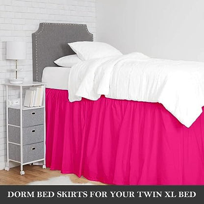Full XL 30" Inch Drop Long Dorm Bed Skirt, Ruffled Pattern College Dorm Room Bed Skirts, Split Corner, Easy Care, No Wrinkle Microfiber Bed Skirt