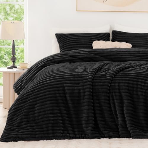 EXQ Home Fluffy Comforter Set Full Size,3 Pieces Bed Set,Black