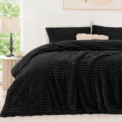 EXQ Home Fluffy Comforter Set Full Size,3 Pieces Bed Set,Black