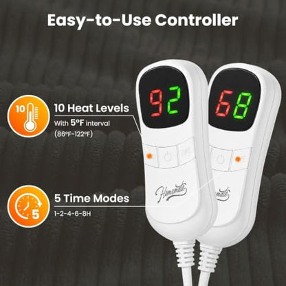 Homemate Electric Heated Heating Blanket King Size 100"x90" Dual Control
