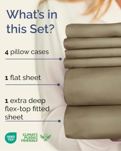 Extra Deep Flex Top Split Head King Sheet Set - 6pc Cooling Sheets - Khaki