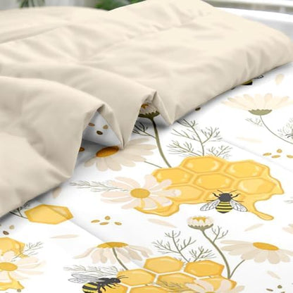 Pamnest Queen Comforter Set with Sheets, 7 Pieces Bees Honey Bedding