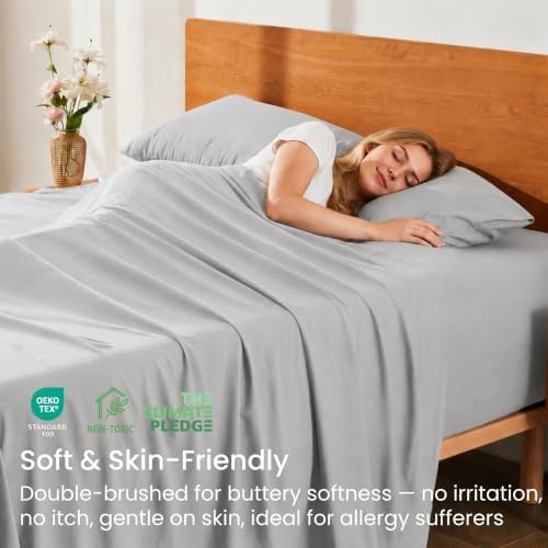 GOKOTTA 4 Piece Cal King Sheet Set - Soft, Breathable & Cozy - Light Grey