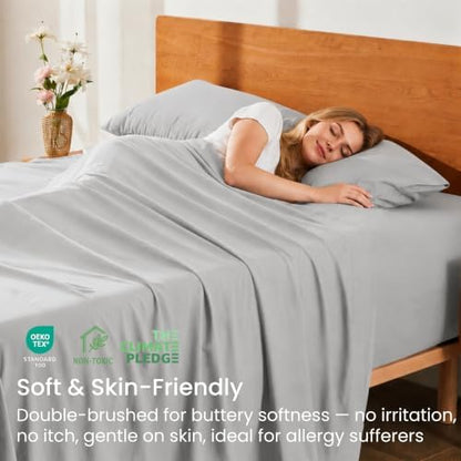 GOKOTTA 3 Piece Twin Sheet Set - Soft, Breathable & Cozy - Light Grey