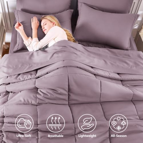 CozyLux Queen Comforter Set, 7-Piece Bed in a Bag, Dusty Purple