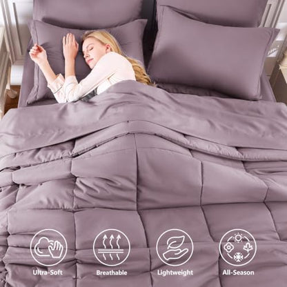 CozyLux Queen Comforter Set, 7-Piece Bed in a Bag, Dusty Purple
