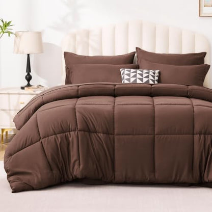 Love's cabin Plaid Full Comforter Set, Brown