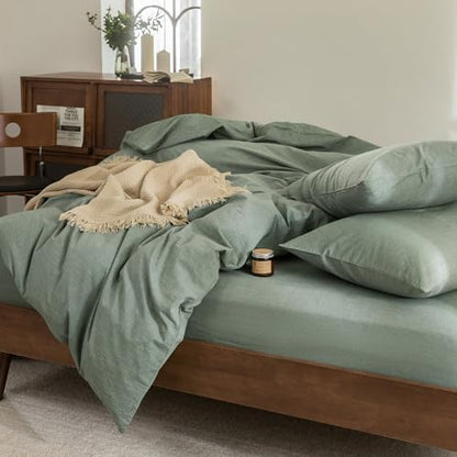FOSSA Duvet Cover Set 100% Washed Cotton Linen Feel Queen