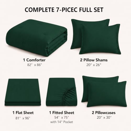 HIMEET Full Comforter Set, 7-Piece Point-Quilted Bed in a Bag Emerald Green
