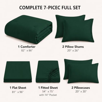HIMEET Full Comforter Set, 7-Piece Point-Quilted Bed in a Bag Emerald Green