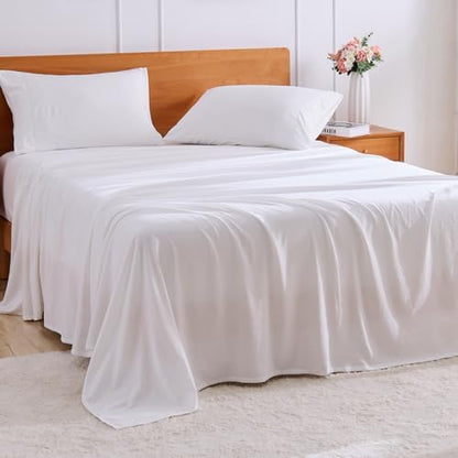 GOKOTTA 4 Piece Cal King Sheet Set - Soft, Breathable & Cozy - Cream White