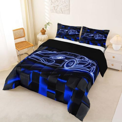 Feelyou Blue Race Car Comforter Set King Size Bedding Set