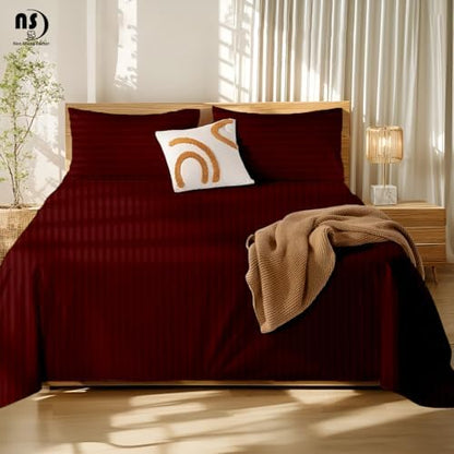 4-Piece Twin XL Sheet Set - 100% Extra Long Staple Cotton, 400 Thread Count, Deep Pockets 15 to 18 Inches, Burgundy Stripe, Hotel-Quality Bedding, Soft & Breathable Bedding for Twin-XL Bed