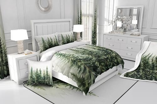 Woodland Comforter Set Toddler Size,Pine Tree Boho Bedding Set for Kids Girls Boys Adults Room Decor,Rustic Style Nature Botanical Duvet Insert 2Pcs,Polka Dot Snowflake Plant Quilt Set,1 Pillowcase