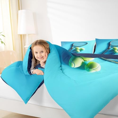 Castle Fairy Tennis Racket Comforter Set King Size American Sports Ball Gaming Bedding Set Kids Boys Girls Tennis Balls All Season Quilt Set Sport Competition Bedding Comforter Sets,3Pcs